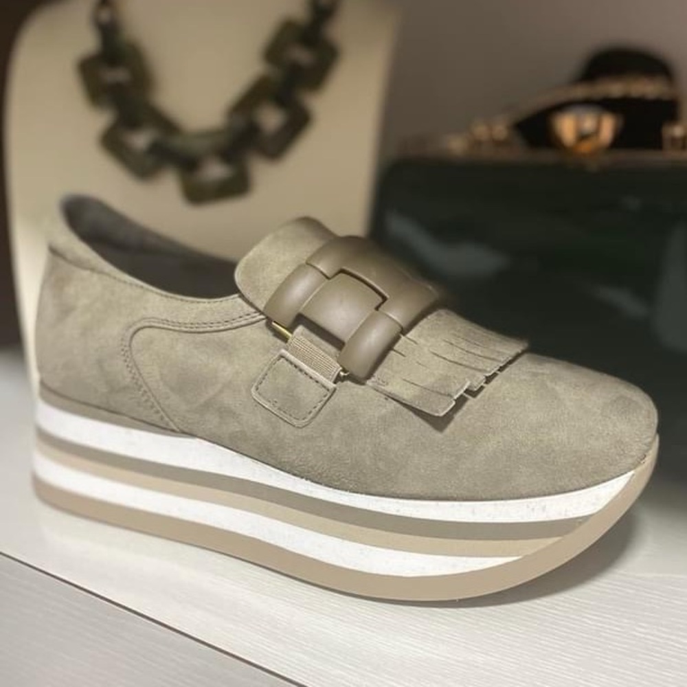 Soft Waves Slip On Platform Sneakers in Green/Grey | 37